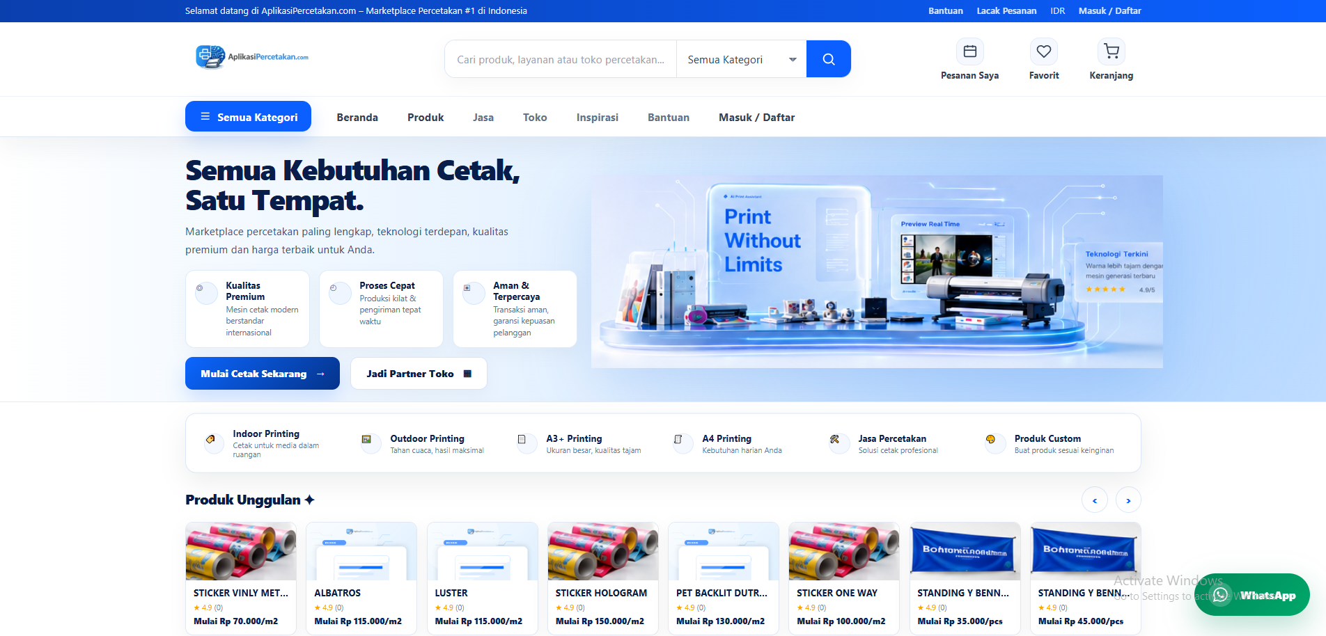 Tampilan Marketplace Percetakan