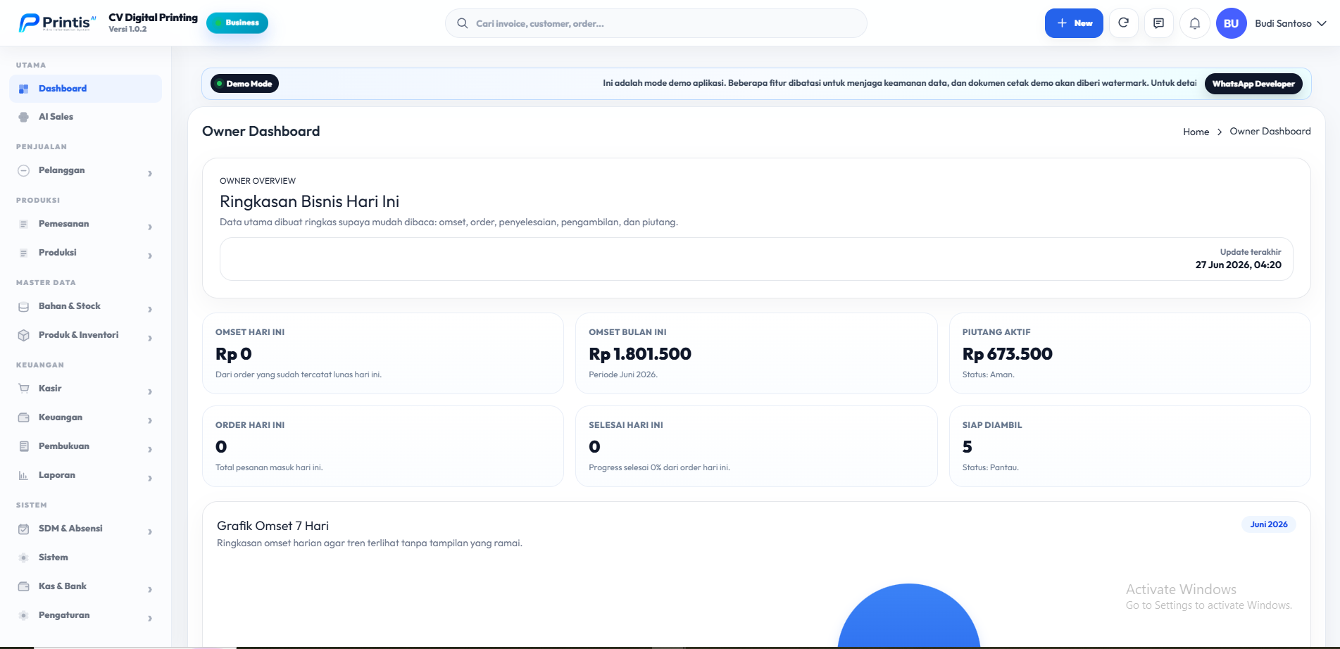 Tampilan POS Printis AI