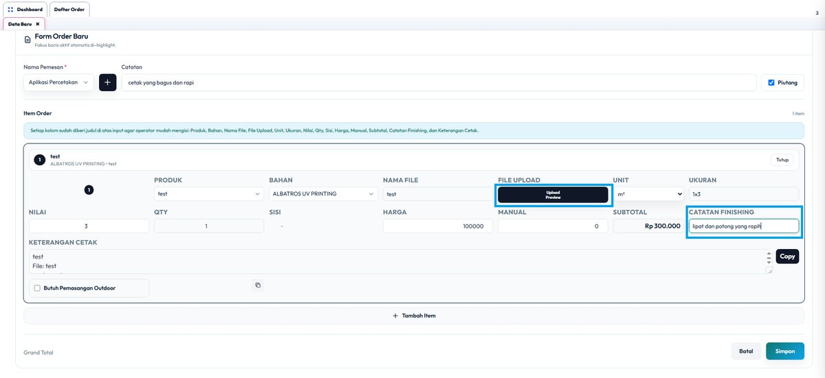 Upload File dan catatan produksi