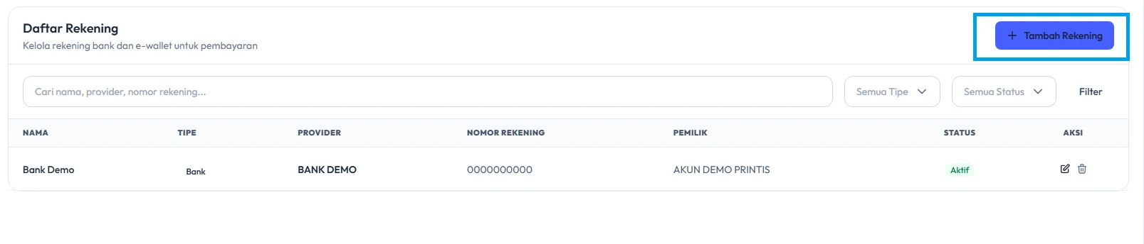 Klik tombol tambahkan rekening