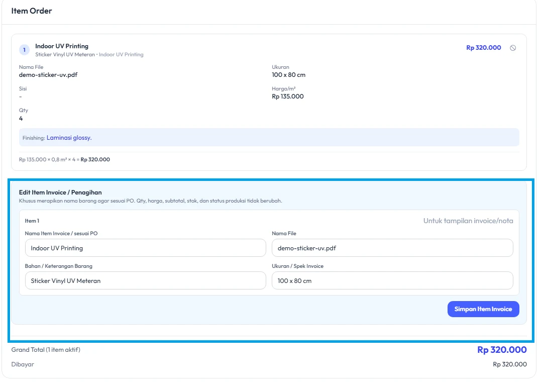 Ubah data Order