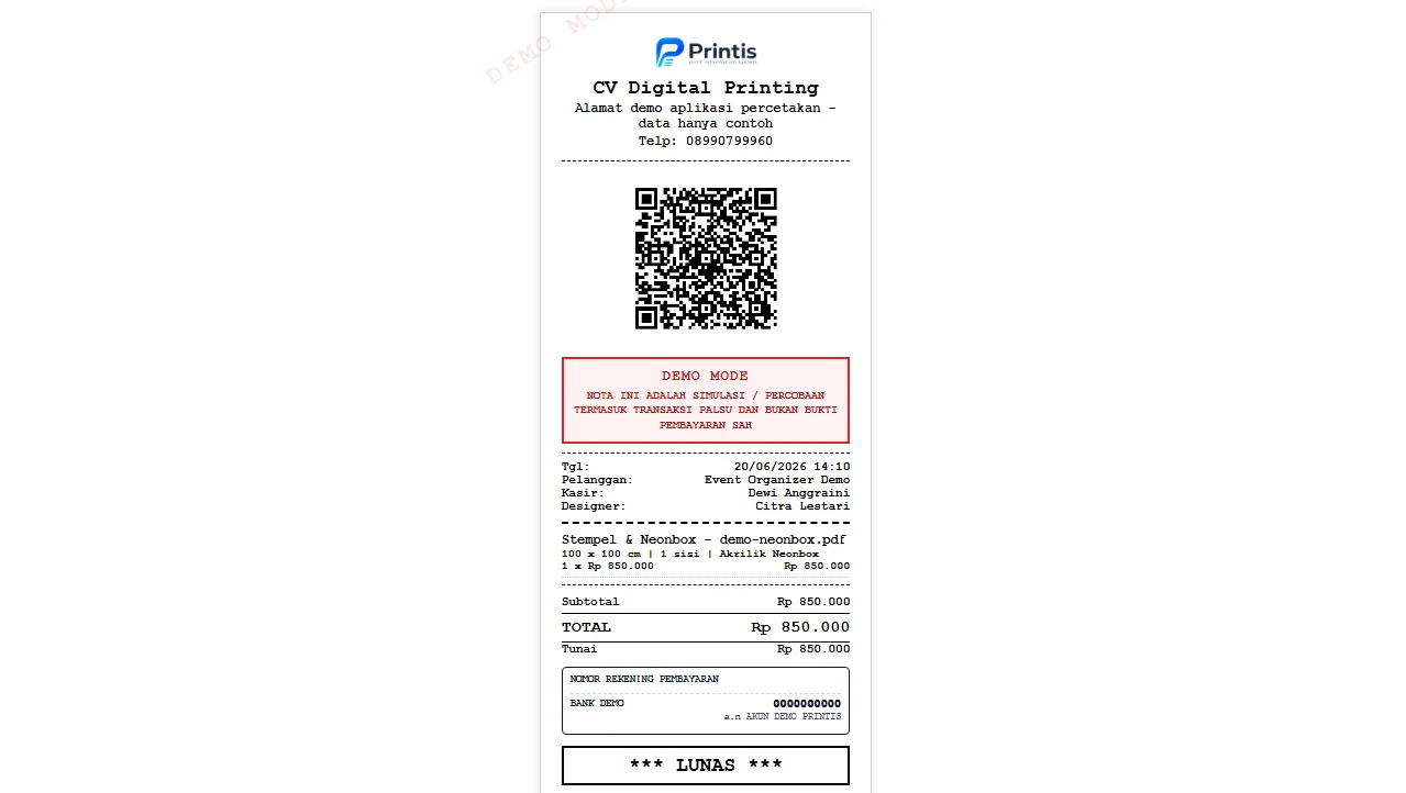 Tampilan fitur Lacak Pesanan pada POS Printis AI